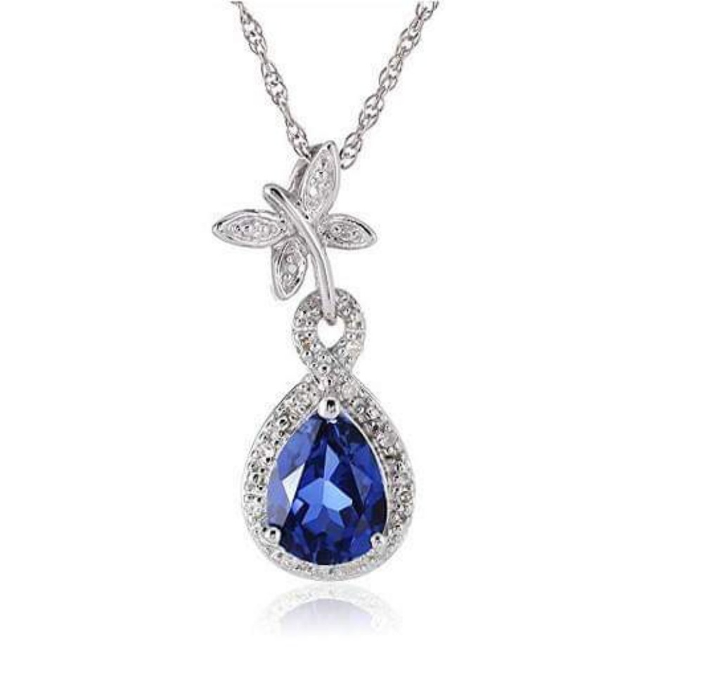 Sterling Silver Blue Sapphire & Diamond Necklace